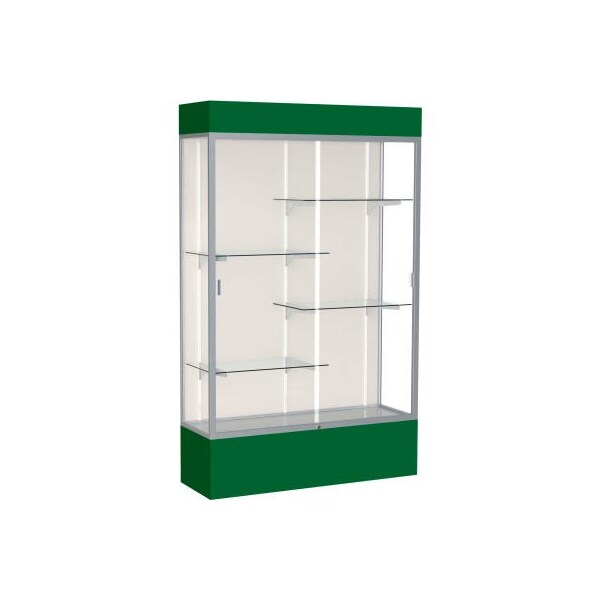 Waddell Display Case Of Ghent Spirit Lighted Display Case 48"W x 80"H x 16"D Plaque Back Satin Finish Forest Green Base & Top 3174PB-SN-FG - main